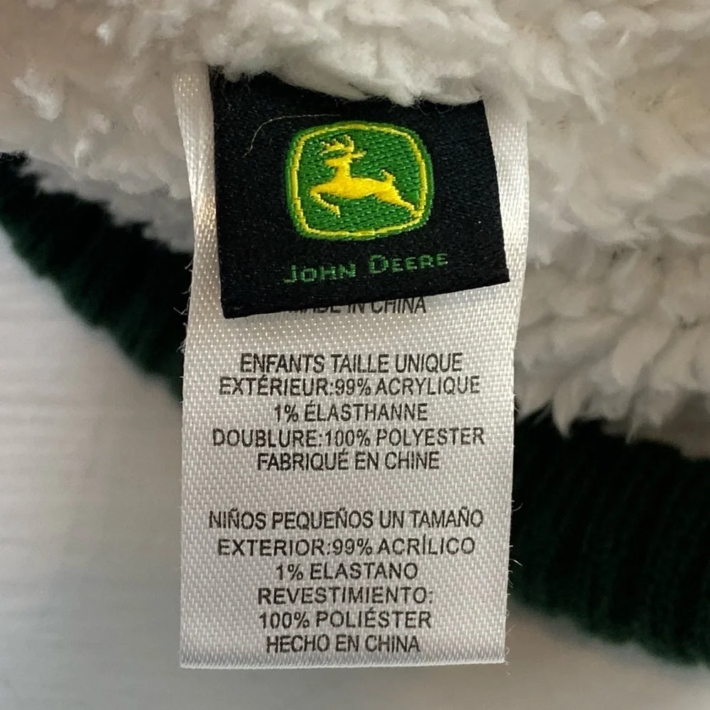 John‎ Deere Tractor Green / White Toddler Winter Beanie Hat Cap Sherpa Liner OS